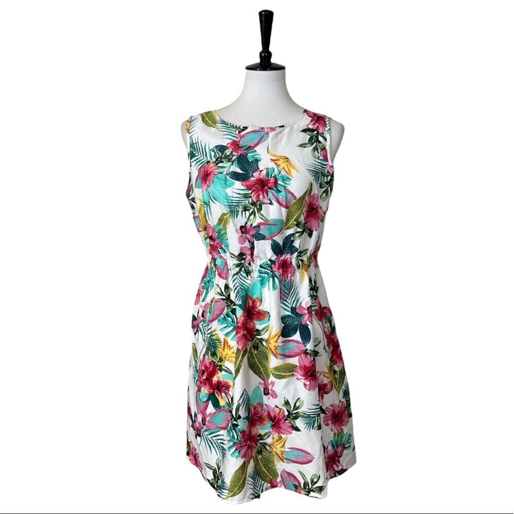Speed Control New Teal Pink Multi Tropical Floral Dress Women's Size Medium